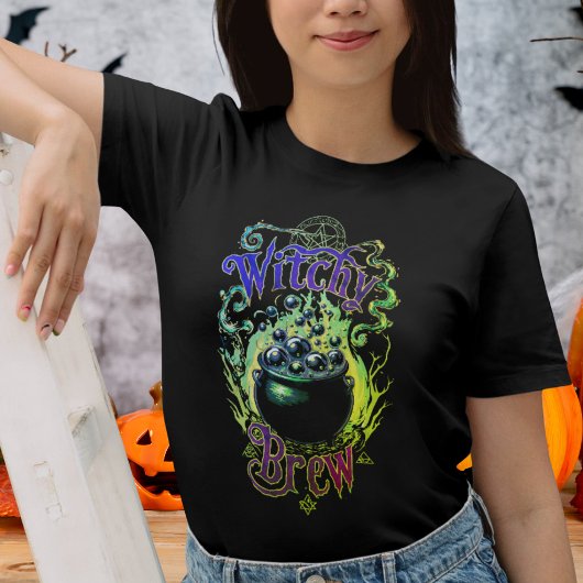 enge script heksen brouwen Halloween vrouwen T-shirt