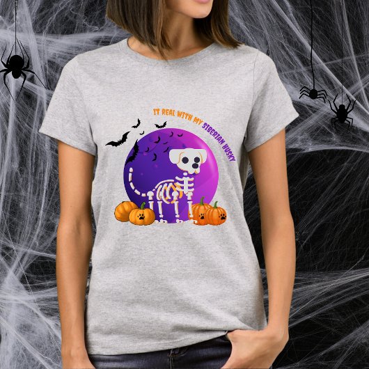 Enge Siberische Husky Halloween Full Moon T-shirt
