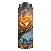 Enge Skelet Hand Holding Pompoen Thermosbeker (Voorkant)