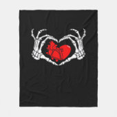 Enge skelet handen en rood hart griezelig Spooky V Fleece Deken (Voorkant)