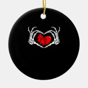 Enge skelet handen en rood hart griezelig Spooky V Keramisch Ornament