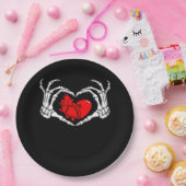 Enge skelet handen en rood hart griezelig Spooky V Papieren Bordje (Feest)