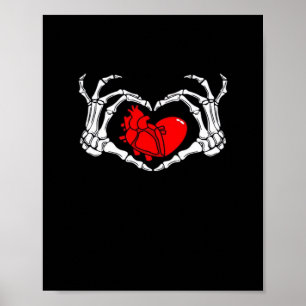 Enge skelet handen en rood hart griezelig Spooky V Poster
