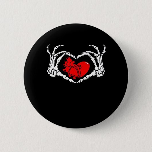 Enge skelet handen en rood hart griezelig Spooky V Ronde Button 5,7 Cm (Voorkant)