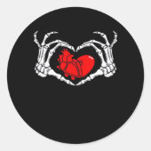 Enge skelet handen en rood hart griezelig Spooky V Ronde Sticker (Voorkant)