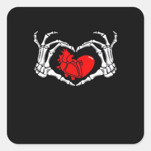 Enge skelet handen en rood hart griezelig Spooky V Vierkante Sticker