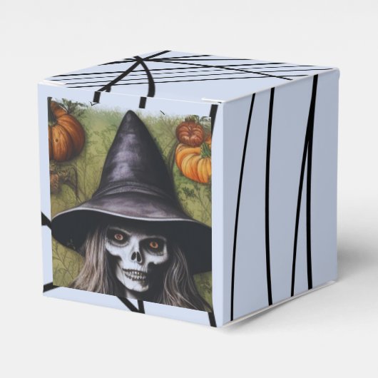 Enge Skelet Heks voor een griezelig Halloween Fees Bedankdoosjes (Voorkant Zijde)