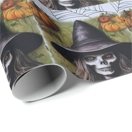 Enge Skelet Heks voor een griezelig Halloween Fees Cadeaupapier (Rol Hoek)