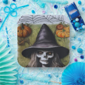 Enge Skelet Heks voor een griezelig Halloween Fees Papieren Bordje (Feest)