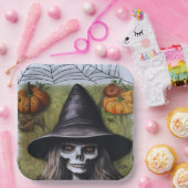 Enge Skelet Heks voor een griezelig Halloween Fees Papieren Bordje (Feest)