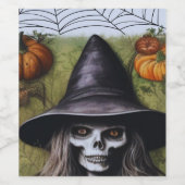 Enge Skelet Heks voor een griezelig Halloween Fees Wijn Etiket (Enkel label)