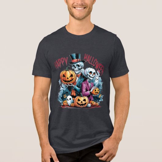 Enge Skelet pret en Leuke Halloween Tri-Blend Shirt (Voorkant)