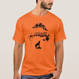 Enge Spider Bat Wolf Witch op bezem Halloween T-shirt