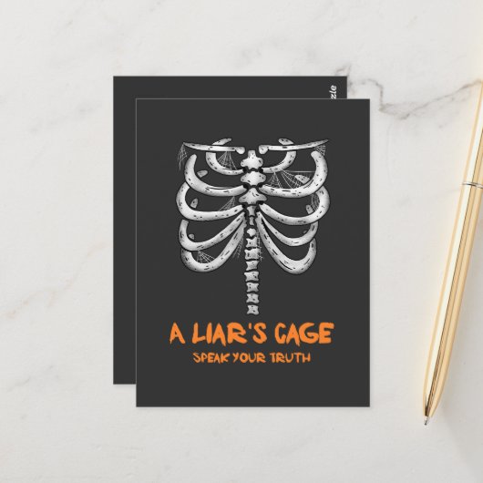 Enge spinnenweb menselijke ribbenkast Halloween Briefkaart (Voorkant / Achterkant in situ)