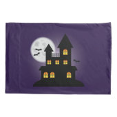 Enge Spookhuis Op Paarse Halloween Kussensloop (Achterkant)