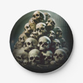 Enge stapel van schreeuwende schedels Halloween Pa Papieren Bordje (Voorkant)