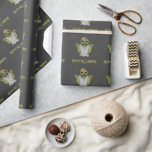 Enge Tekening Zombie Patroon Gelukkig Halloween Te Cadeaupapier