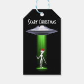 Enge UFO Kerst Alien Wit Groene Beam Cadeaulabel (Voorkant)