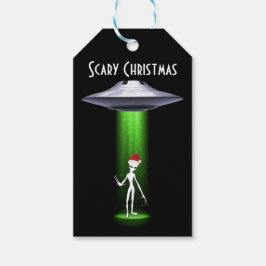 Enge UFO Kerst Alien Wit Groene Beam Cadeaulabel