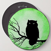 Enge  Uil met Acid Green Waterverf Moon Ronde Button 6,0 Cm (Voorkant /achterkant)
