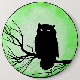 Enge  Uil met Acid Green Waterverf Moon Ronde Button 6,0 Cm