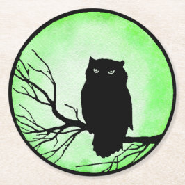 Enge  Uil met Acid Green Waterverf Moon Ronde Kartonnen Onderzetter