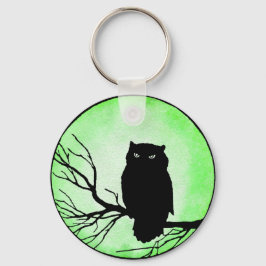 Enge  Uil met Acid Green Waterverf Moon Sleutelhanger