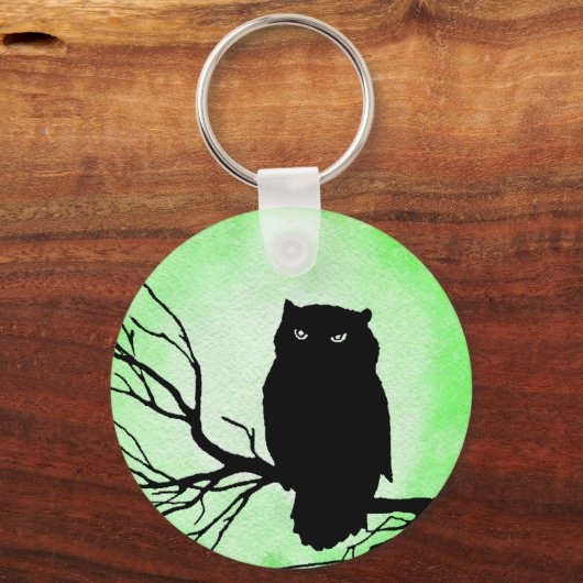 Enge  Uil met Acid Green Waterverf Moon Sleutelhanger (Achterkant)