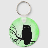 Enge  Uil met Acid Green Waterverf Moon Sleutelhanger (Achterkant)
