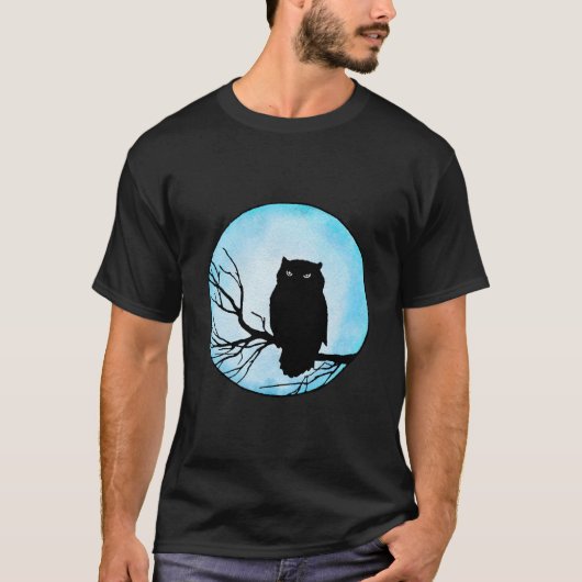 Enge  Uil met Blauwe Waterverf Moon T-shirt (Voorkant)