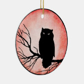 Enge  Uil met Blood Red Waterverf Moon Keramisch Ornament (Rechts)