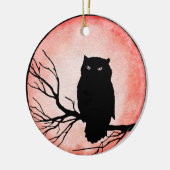 Enge  Uil met Blood Red Waterverf Moon Keramisch Ornament (Links)