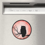 Enge  Uil met Blood Red Waterverf Moon Magneet (Insitu (Vaatwasser))