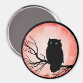 Enge  Uil met Blood Red Waterverf Moon Magneet (Voorkant / Achterkant)