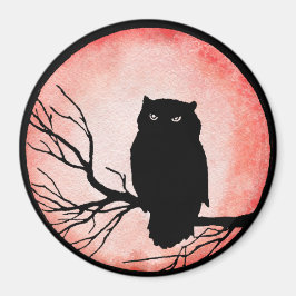 Enge  Uil met Blood Red Waterverf Moon Magneet