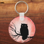 Enge  Uil met Blood Red Waterverf Moon Sleutelhanger (Voorkant)
