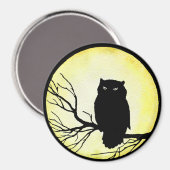 Enge  Uil met Gele Waterverf Moon Magneet (Voorkant / Achterkant)
