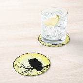 Enge Uil met Gele Waterverf Moon Ronde Kartonnen Onderzetter (Insitu)