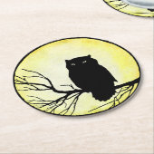 Enge Uil met Gele Waterverf Moon Ronde Kartonnen Onderzetter (Gebogen)