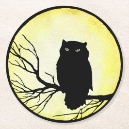 Enge  Uil met Gele Waterverf Moon Ronde Kartonnen Onderzetter