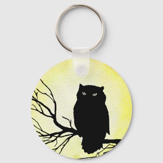 Enge  Uil met Gele Waterverf Moon Sleutelhanger (Achterkant)