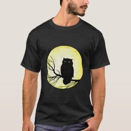 Enge  Uil met Gele Waterverf Moon T-shirt