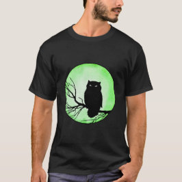 Enge  Uil met Groene Waterverf Maan T-shirt
