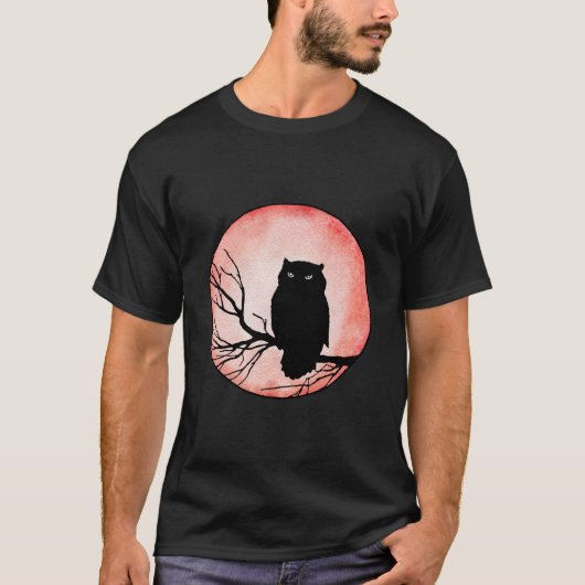Enge  Uil met Rode Waterverf Moon T-shirt (Voorkant)