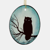 Enge  Uil met Spooky Blue Waterverf Moon Keramisch Ornament (Rechts)