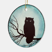 Enge  Uil met Spooky Blue Waterverf Moon Keramisch Ornament (Links)