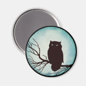 Enge  Uil met Spooky Blue Waterverf Moon Magneet (Voorkant / Achterkant)