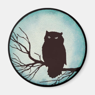 Enge Uil met Spooky Blue Waterverf Moon Magneet