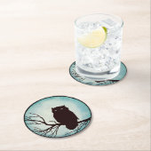 Enge  Uil met Spooky Blue Waterverf Moon Ronde Kartonnen Onderzetter (Insitu)