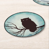 Enge  Uil met Spooky Blue Waterverf Moon Ronde Kartonnen Onderzetter (Gebogen)